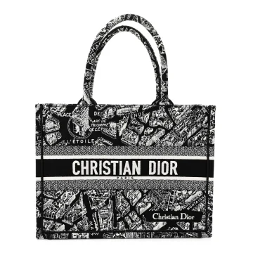 Dior Medium Plan De Paris Book Tote Black/White Embroidered Canvas