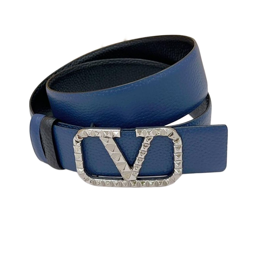 Valentino V Buckle With Rockstud Belt In White/Black/Blue/Brown/Red Calfskin With Black/Gold/Silver Hardware 40mm - 图片 4