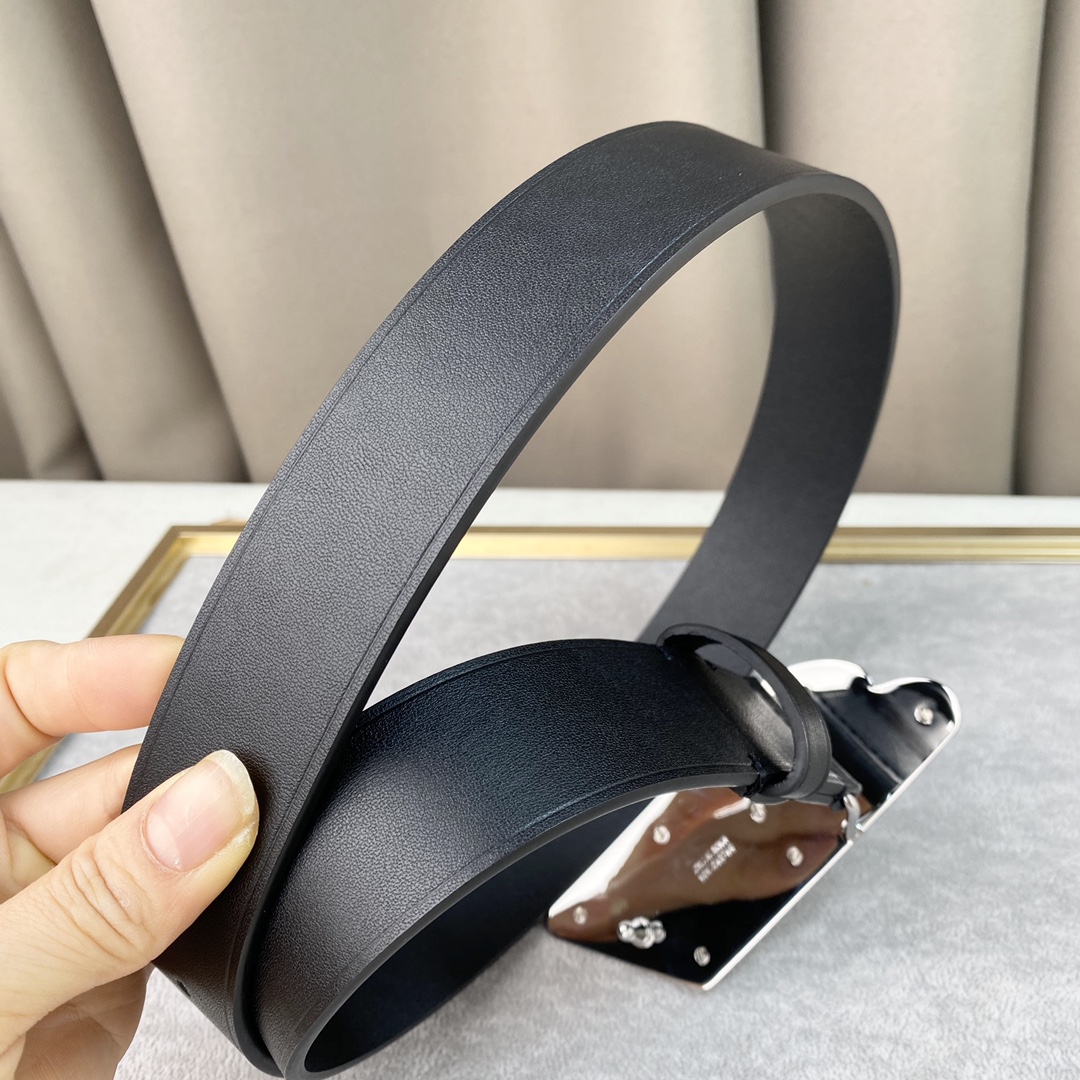Balenciaga Men's Moto Logo Belt In Black Natural Calfskin With Gold/Silver Hardware 35mm - 图片 2