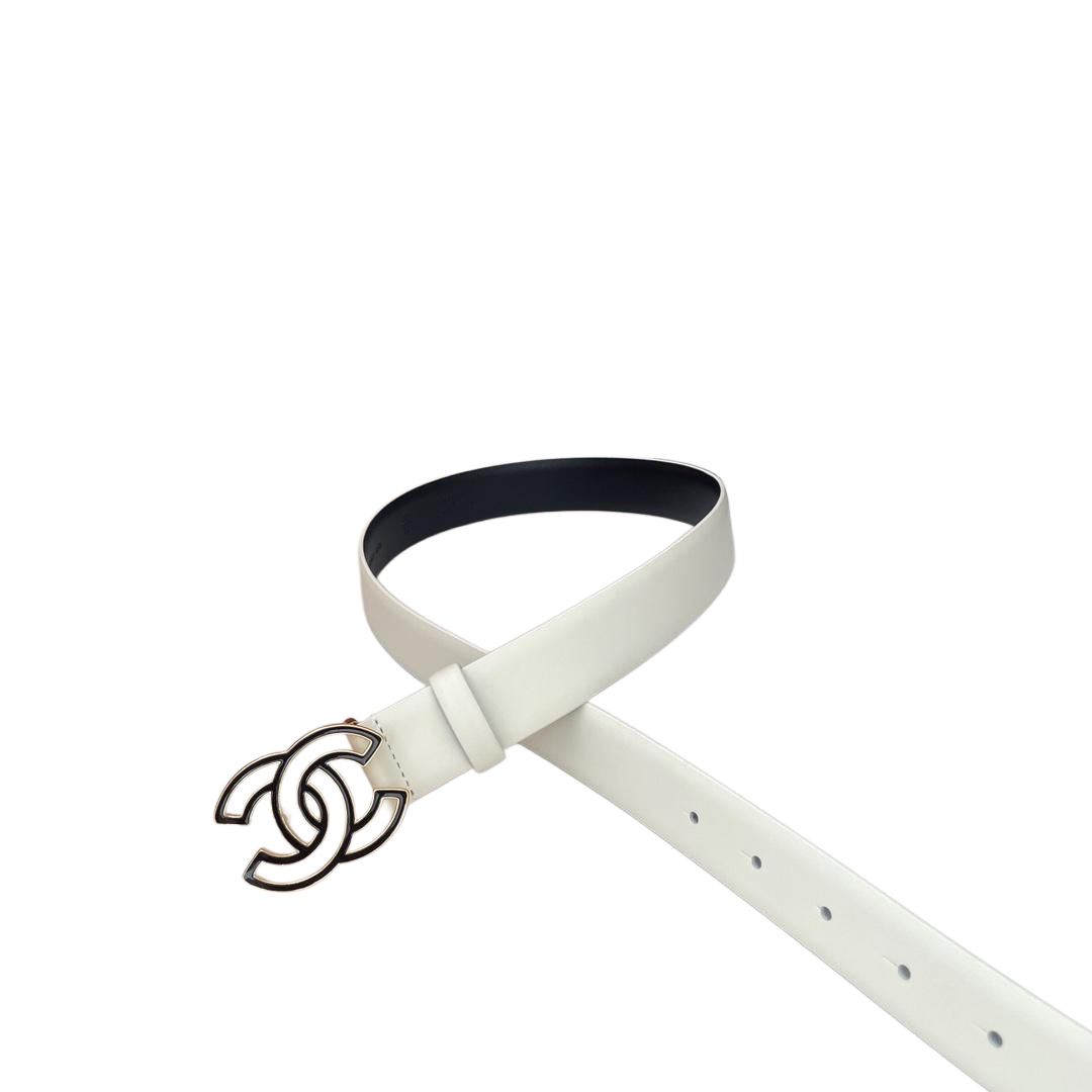 Chanel Women's CC Belt In White/Beige/Pink/Black Calfskin With Gold Hardware 30mm - 图片 3