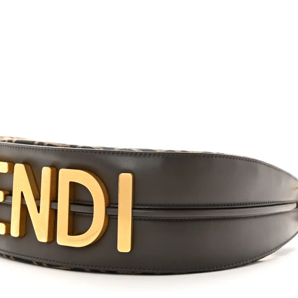 Fendi Small FF 1974 Fendigraphy Hobo Bag Tobacco/Moro/Ebano Jacquard Fabric & Grace Vitello Leather Gold Hardware - 图片 5