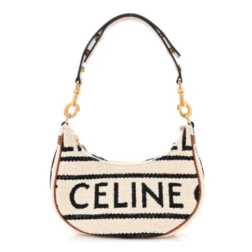 Celine Medium Ava Shoulder Bag White/Black Textile Gold Hardware