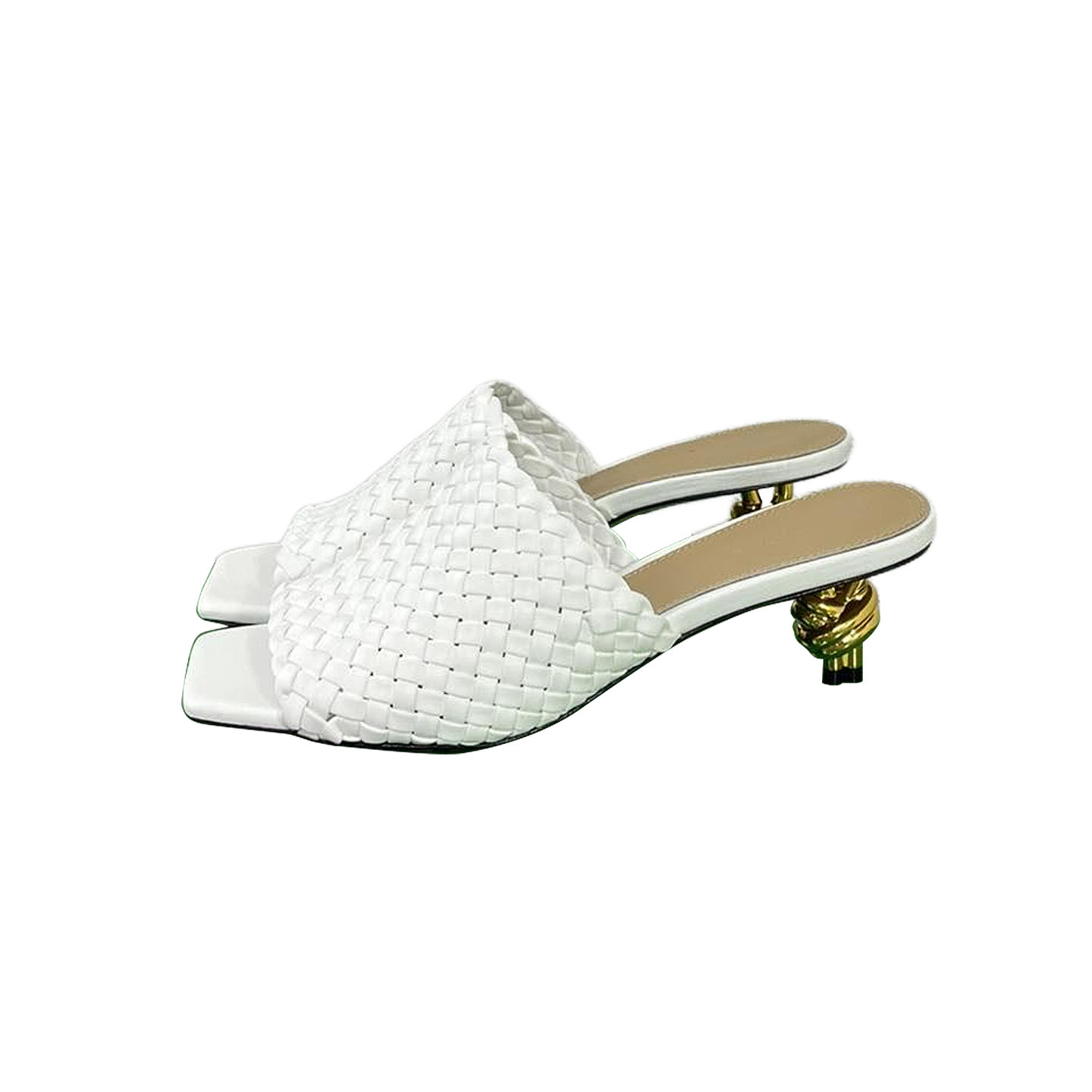 Bottega Veneta Knot Mule In White Intrecciato Leather Mule With Signature Metal Knot Heel (Heel Height 4.5cm) - 图片 4
