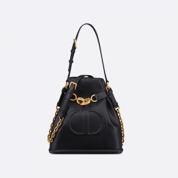Dior Medium C'est Dior Bag In Black CD-Embossed Calfskin/Blue Dior Oblique Jacquard With Gold Hardware