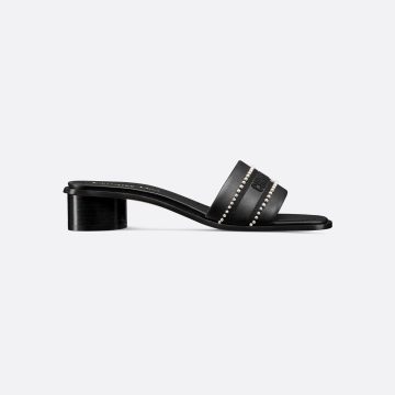 Dior black thick bottom square head high-heeled slippers
