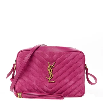 Saint Laurent Medium Lou Camera Bag Rose Monogram Suede Matelasse Leather Aged Gold Hardware