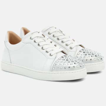 Christian Louboutin white Studded suede sneakers
