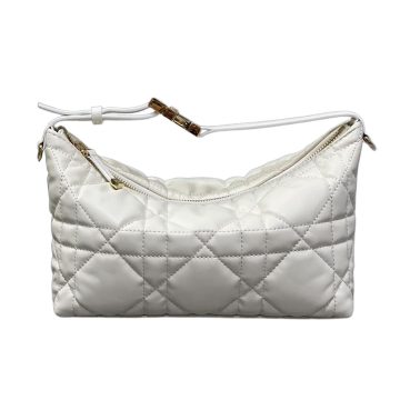 Dior Small D-Journey Bag in White Macrocannage Lambskin Gold Hardware