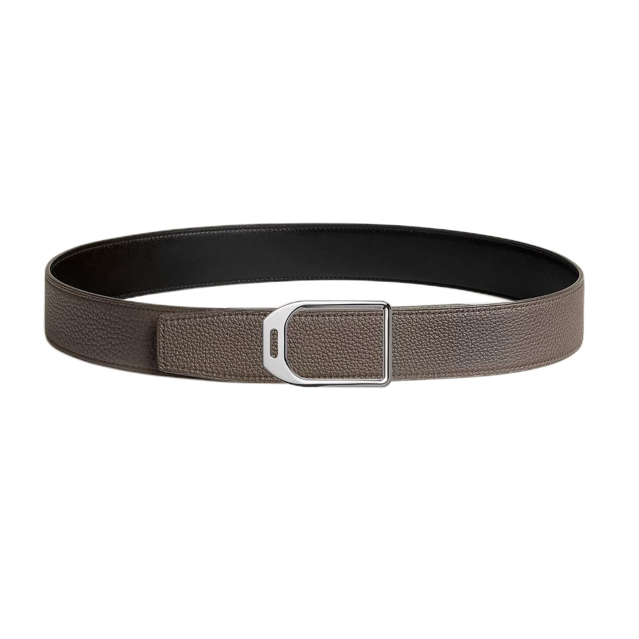 Hermès Men' s Jockey Buckle Reversible Belt In Brown/Black/Etoupe/Coffee/Blue Grained And Smooth Calfskin With Silver Hardware 38mm - 图片 5