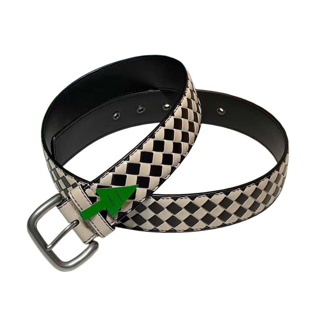 Bottega Veneta Men's Square Buckle Intrecciato Belt In Multicolor Calfskin With Silver/Matte Gun Black Hardware 35mm - 图片 7