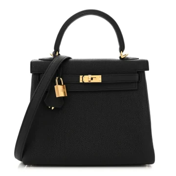 Hermès Kelly Retourne 25 Black Togo Leather Gold Hardware