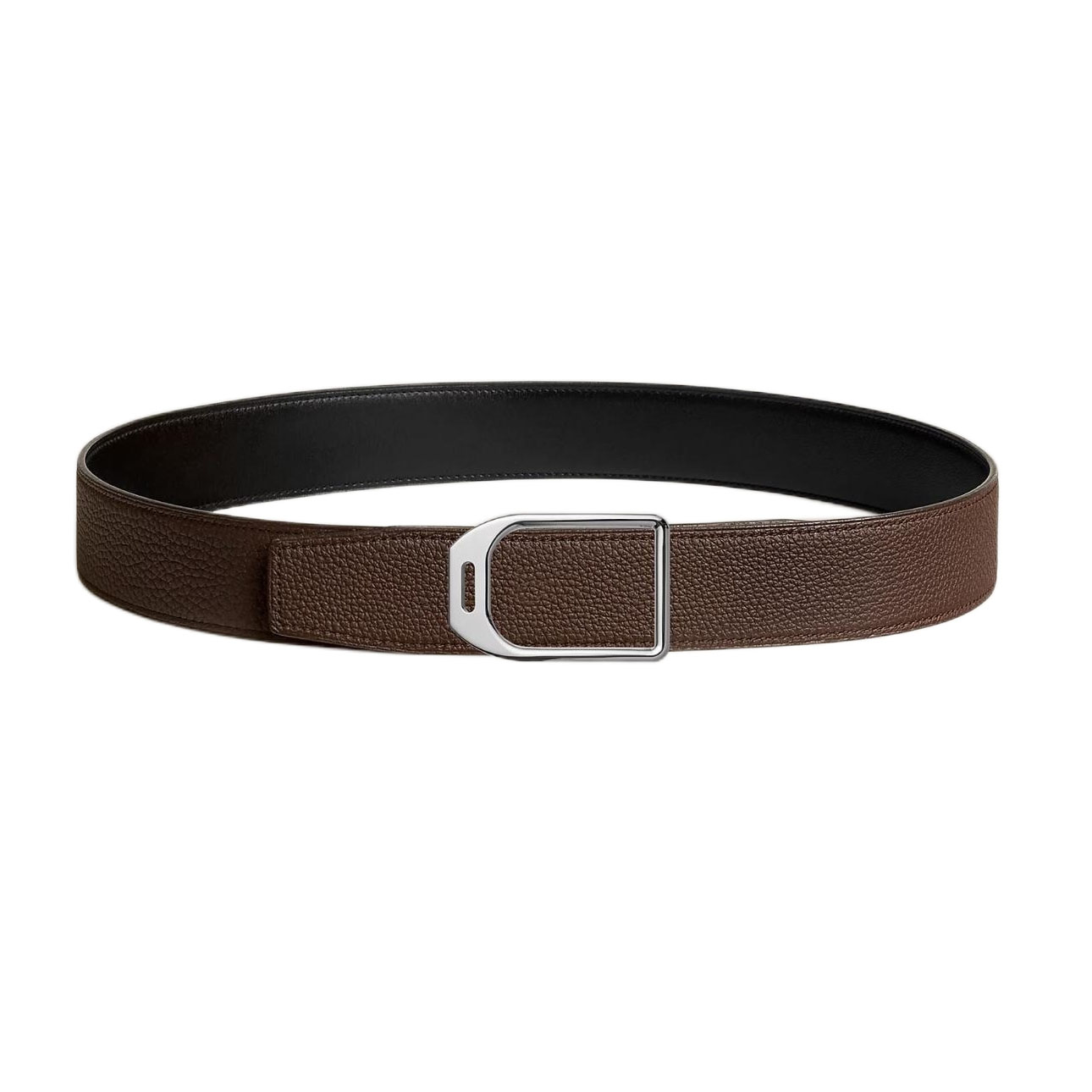 Hermès Men' s Jockey Buckle Reversible Belt In Brown/Black/Etoupe/Coffee/Blue Grained And Smooth Calfskin With Silver Hardware 38mm - 图片 3