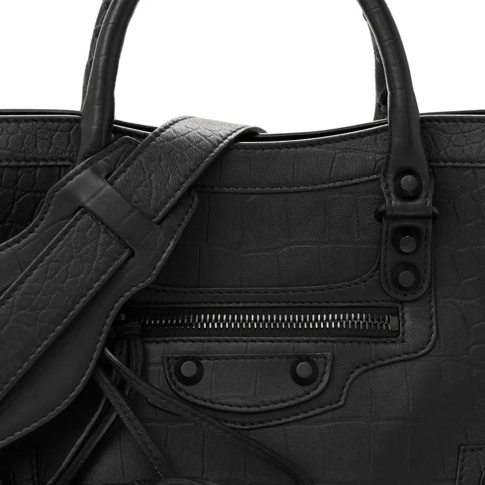 Balenciaga S City Classic Black Crocodile Embossed Matte Supple Lambskin Leather Incognito Hardware - 图片 8