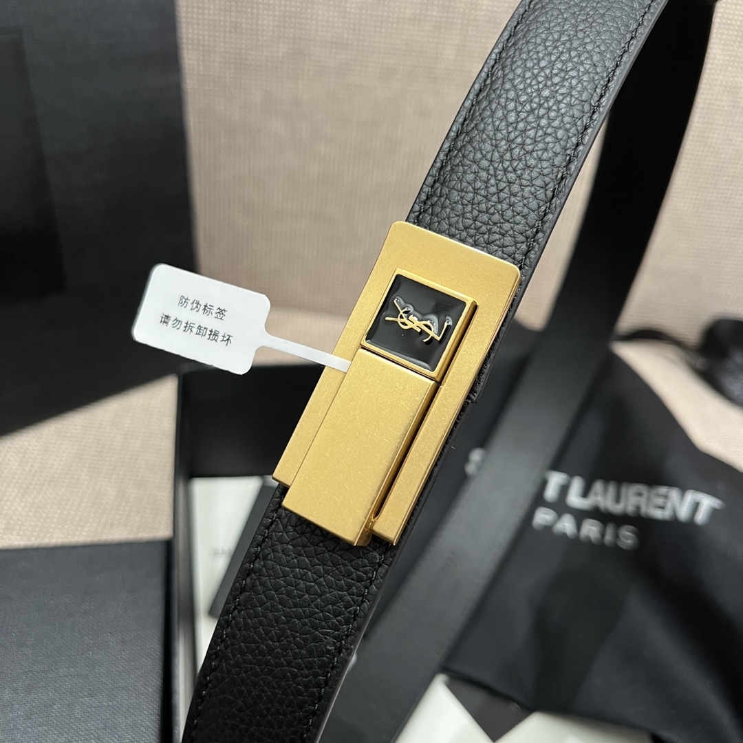 Saint Laurent Charniere Buckle Belt In Black/Burgundy Smooth Calfskin With Gold Hardware 30mm - 图片 9