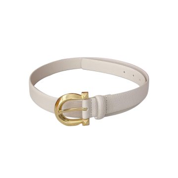 Ferragamo Women's Fixed Gancini Belt In White/Black/Brown Calfskin With Gold/Silver Hardware 25mm