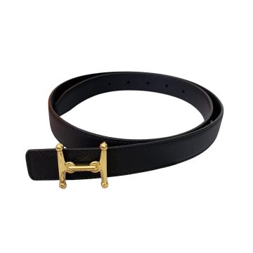 Hermès Women' s H Buckle Belt In Brown/Black Epsom Calfskin With Gold/Silver Hardware 24mm