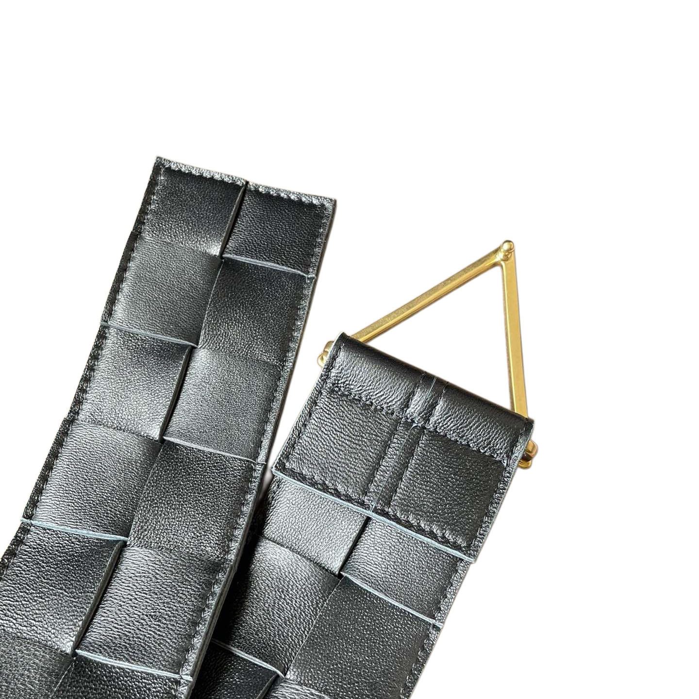 Bottega Veneta Women's Triangle Buckle Maxi Intrecciato Belt In Black/Coffee/Blue/White Calfskin With Gold/Silver Hardware 60mm - 图片 4