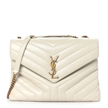 Saint Laurent Medium Loulou Chain Satchel Crema Soft Y-Quilted Monogram Calfskin Leather Silver Hardware