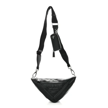 Prada Medium Triangle Shoulder Bag Black Calfskin Leather Silver Hardware