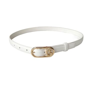 Gucci Women's Oval Belt In White/Black Smooth Calfskin With Gold/Silver Hardware 20mm