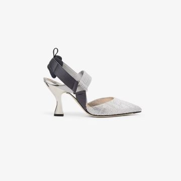 FENDI Silver rhinestone heels