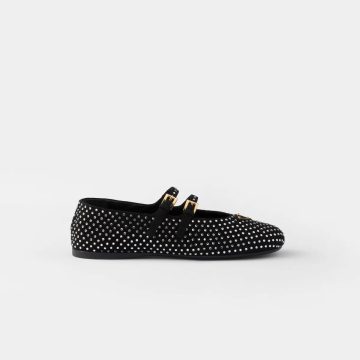 PRADA Surface of wool Flat Shoes black Ballet Shoes