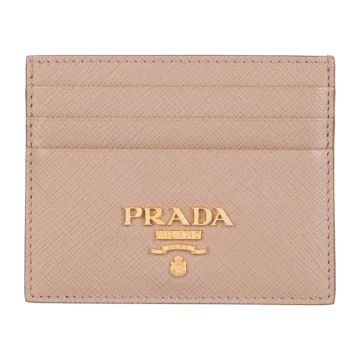 Prada Small Card Holder Neutrals Saffiano Lux Leather Gold Hardware