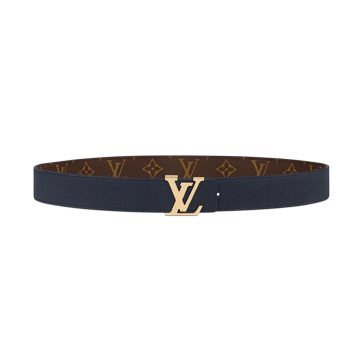 Louis Vuitton Women's Initiales Reversible Belt In Bkue/Black/Grey/Brown/Burgundy/Red/Pink Calfskin And Monogram Canvas With Gold Hardware 30mm