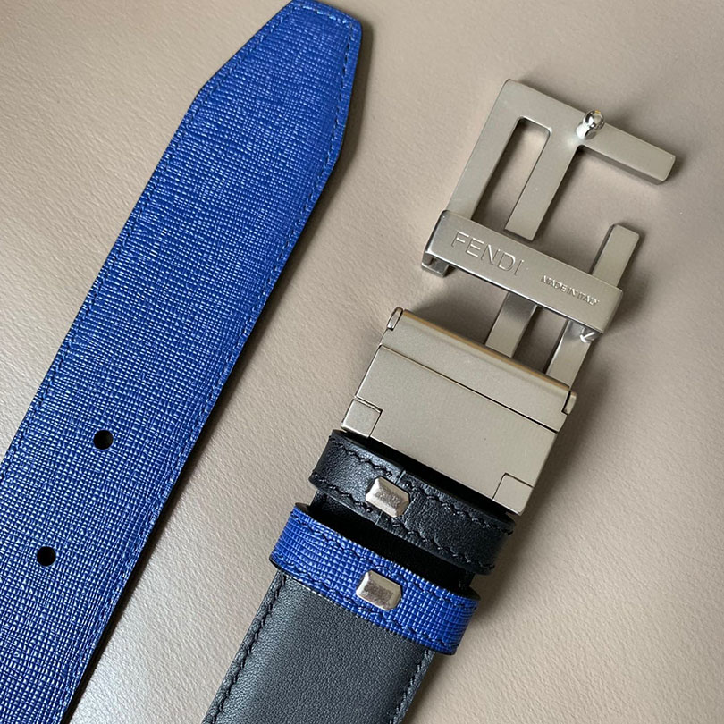 Fendi Men's Rectangled FF Buckle Reversible Belt In Black/Blue/Red/Yellow Calfskin With Gold/Silver/Gun Black Hardware 35mm - 图片 8