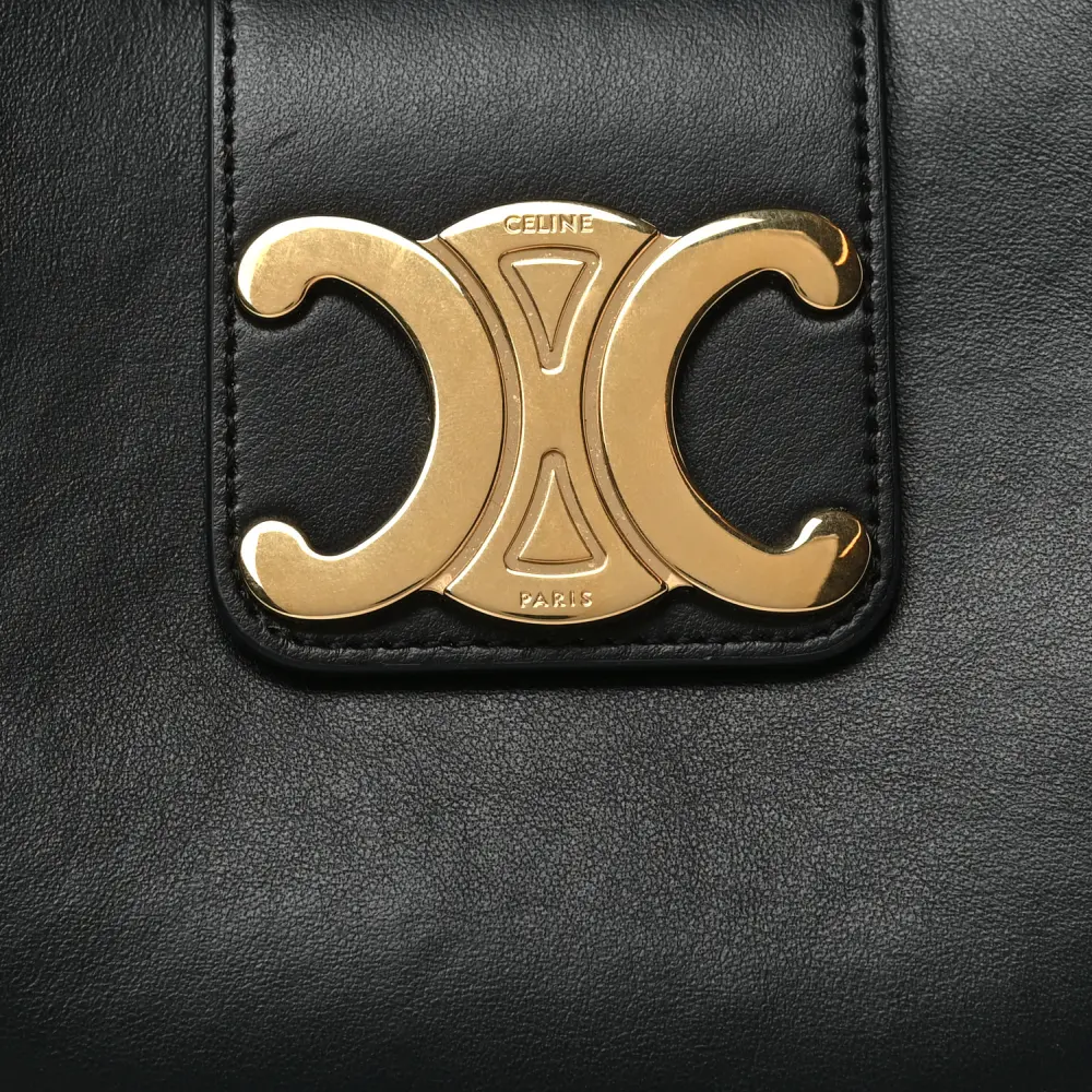 Celine Medium Strap Ava Triomphe Shoulder Bag Black Smooth Calfskin Leather Gold Hardware - 图片 7