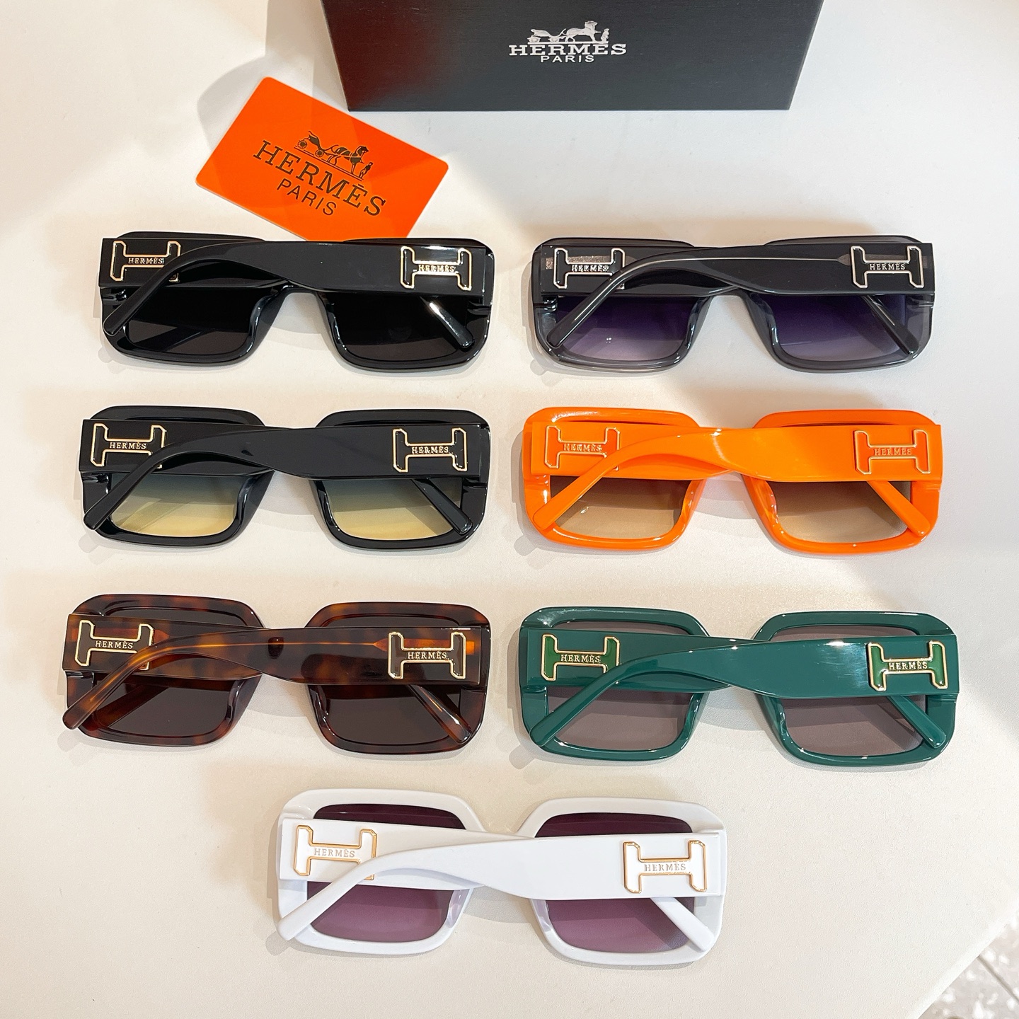 Hermès square frame glasses black/eggplant/blue/green/leopard/purple white/orange color Size 54口20-145 - 图片 9