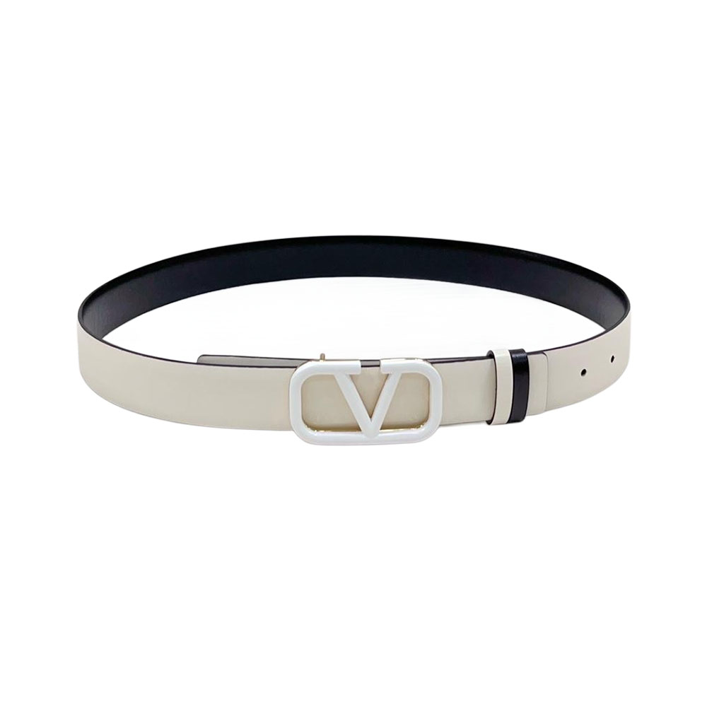 Valentino V Buckle Belt In Brown/Black/White/Nude/Red Calfskin With Brown/Black/White/Nude/Red Hardware 30mm - 图片 4