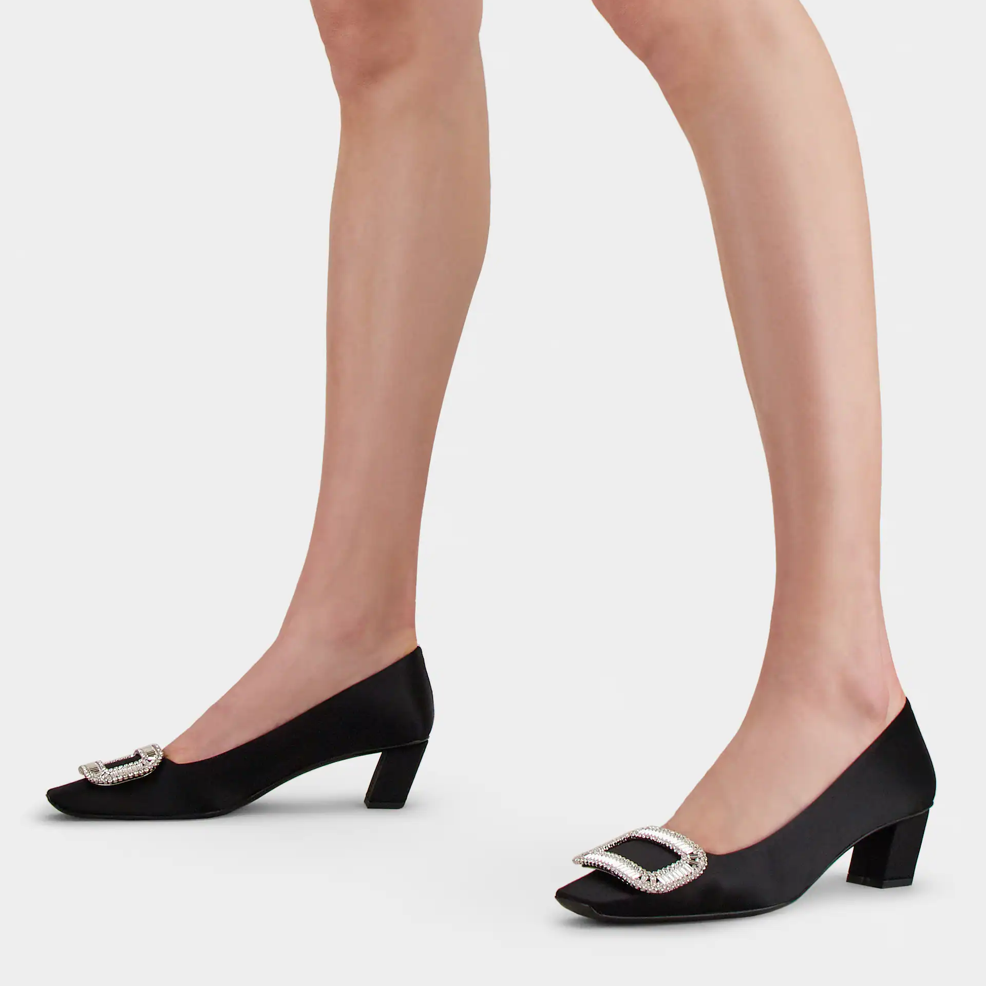 Roger Vivier Belle Vivier Pumps High Heels In Black Satin With Crystal Buckle (Heel Height 4.5cm) - 图片 6