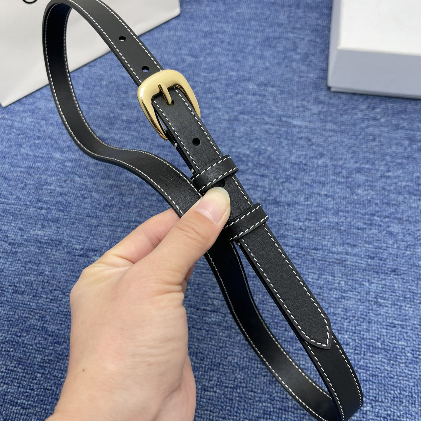 Celine Belt In Brown/Black Calfskin With Gold Hardware 20mm - 图片 5