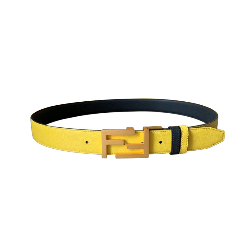 Fendi Men's Rectangled FF Buckle Reversible Belt In Black/Blue/Red/Yellow Calfskin With Gold/Silver/Gun Black Hardware 35mm - 图片 2