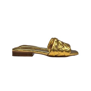 Bottega Veneta Parco Mule In Silver/Gold Intrecciato Leather Flat Mule Sandal