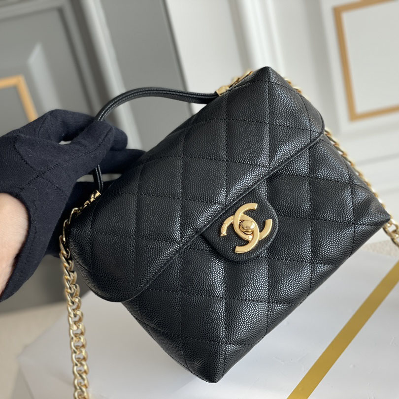 Chanel Box bag small ball print cowhide black gold button crossbody bag handbag - 图片 3