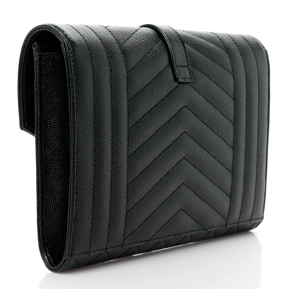 Saint Laurent Medium Clutch Black Triquilt Monogram Grain De Poudre Textured Mixed Matelasse Leather Gold Hardware - 图片 3