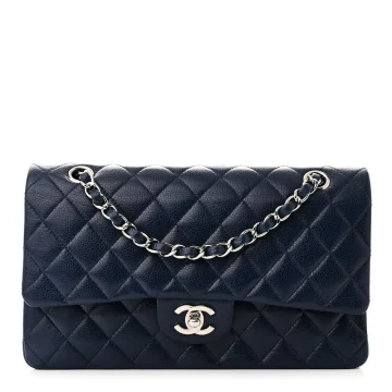 Designer Handbags | Blue Quilted Caviar Leather