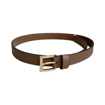 Prada Women' s Square Buckle Belt In Brown/Black Calfskin With Gold/Silver Hardware 25mm