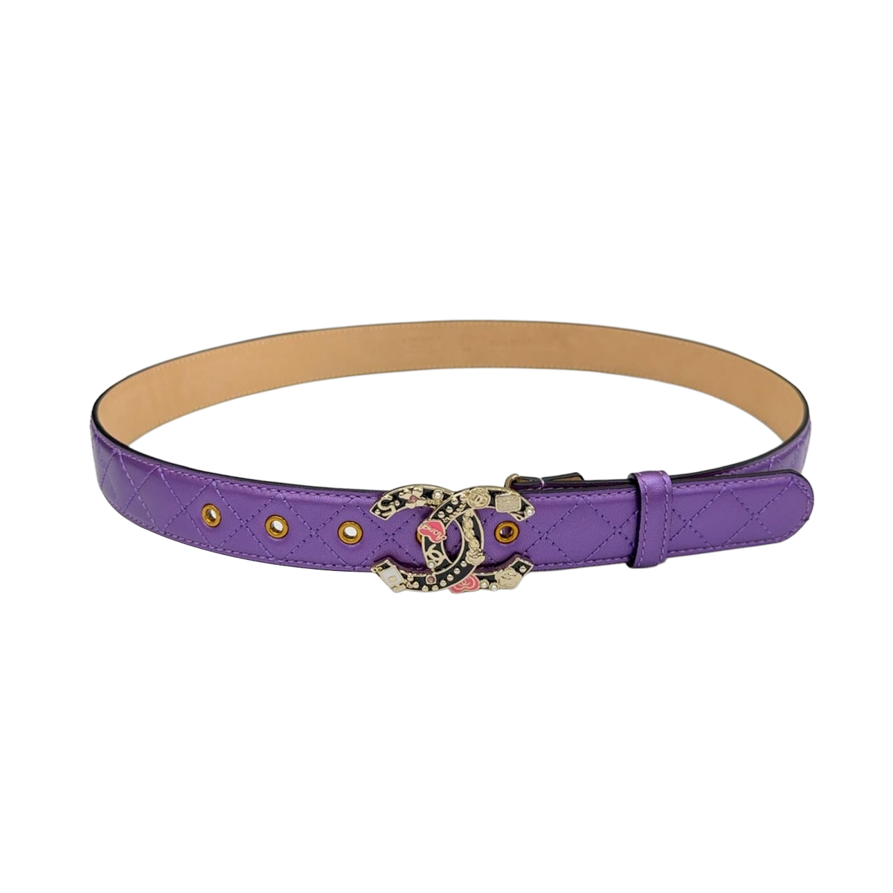 Chanel Women's Decorative CC Buckle Belt In Silver/Purple Diamond Stitching Calfskin With Gold/Silver Hardware 30mm - 图片 6