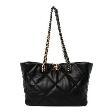 Chanel East-West Shopping Bag Medium Black Chanel 19 Quilted Lambskin Leather Mixed Metal Hardware