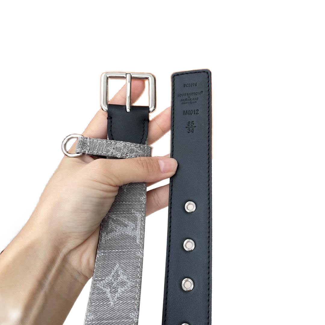 Louis Vuitton Women's D-Ring Raffia Belt In Grey Monogram Canvas With Silver Hardware 30mm - 图片 4