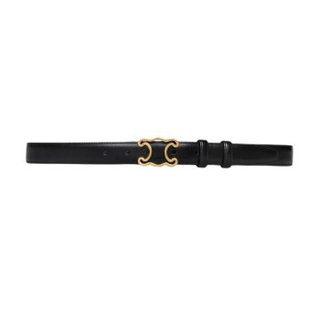 Celine Hollow Triomphe Buckle Belt In Black/White/Brown Calfskin With Gold Hardware 25mm