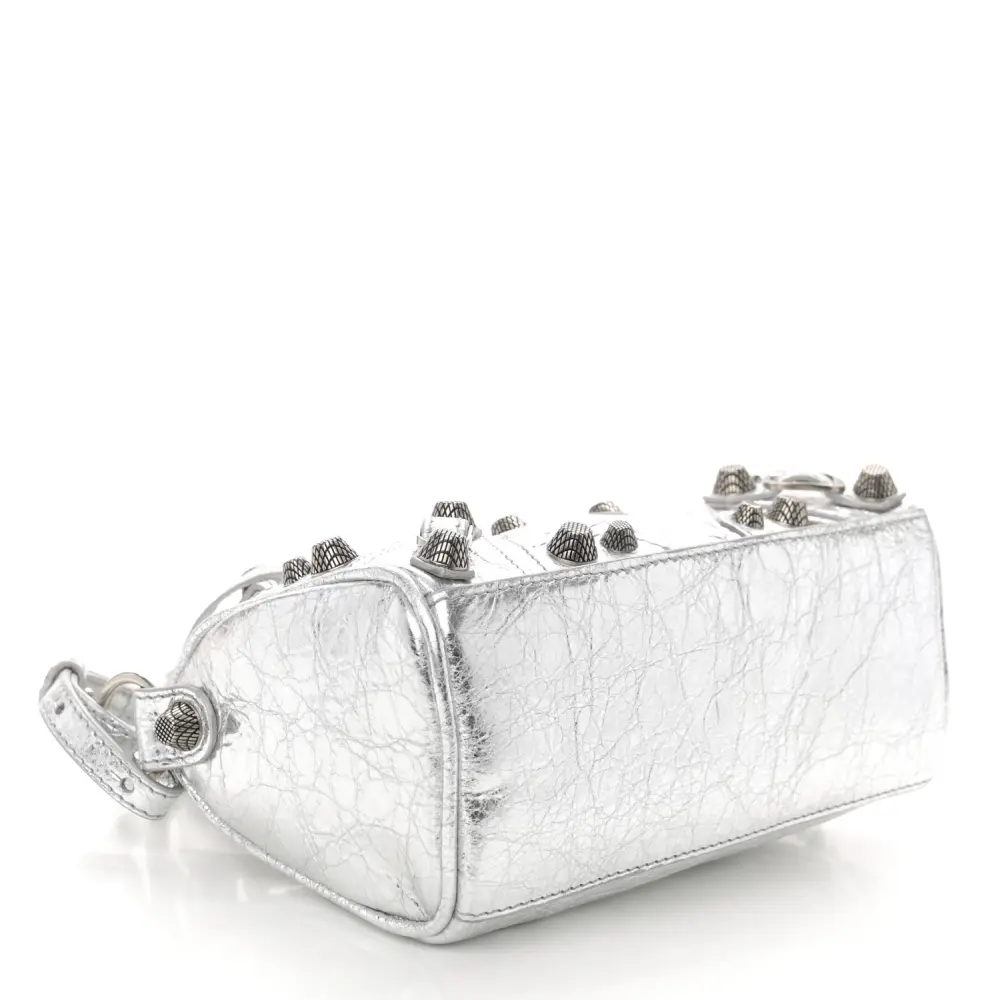 Balenciaga Crystal Neo Nano Cagole Handbag Silver Agneau Arena Leather Silver Hardware - 图片 6