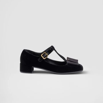 PRADA Velvet Black High Heels Shoes Mary Jane Shoes