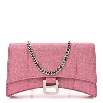 Balenciaga XS Hourglass Wallet On Chain Sweet Pink Sparkling Fabric Silver Hardware