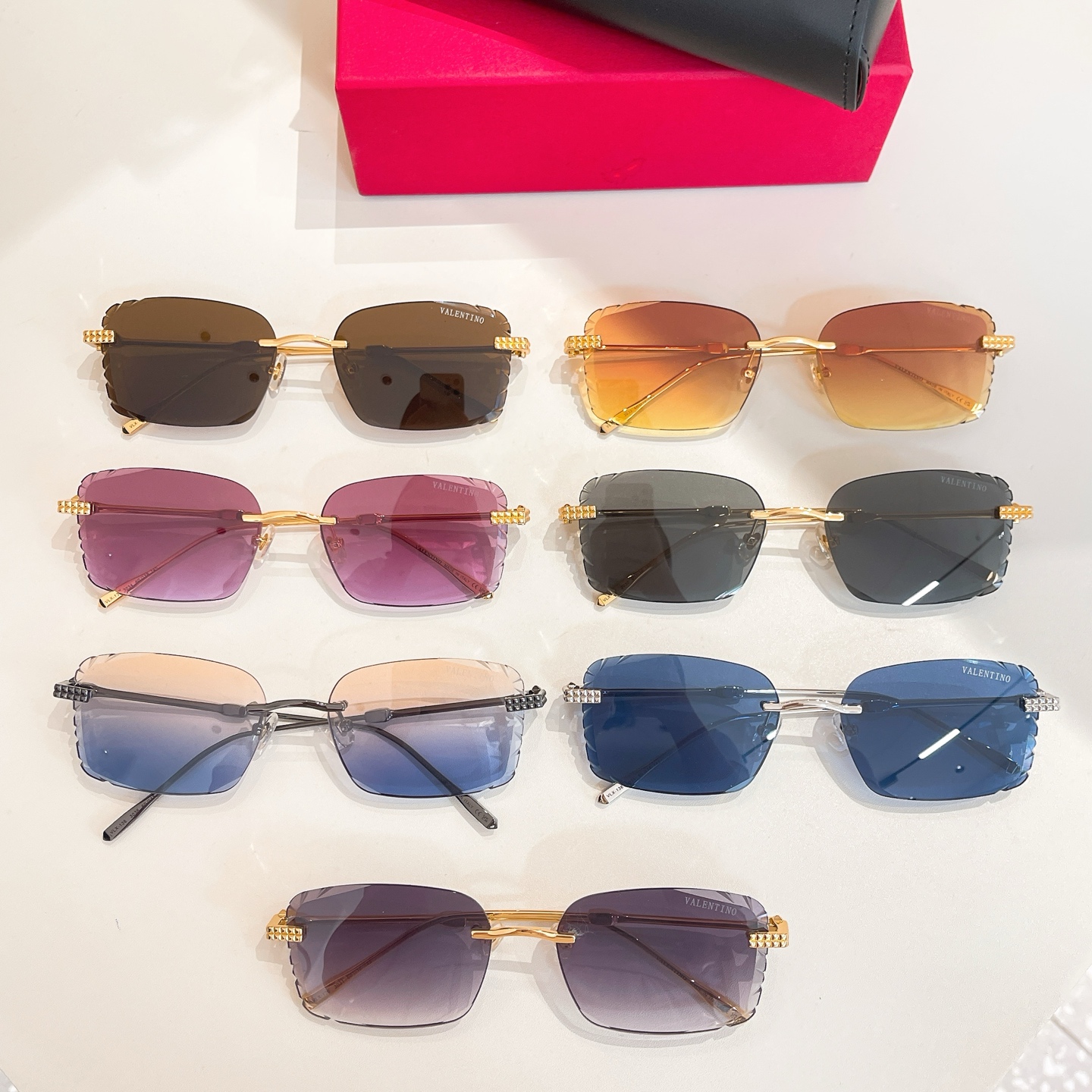 Valentino square frame glasses orange/purple/eggplant/blue/brown/black/gun black color Size 60口18-145 - 图片 8