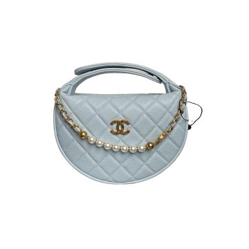 Chanel Pearl Handle hula hoop handbag Blue/purple/pink/white/black granular cowhide crossbody bag