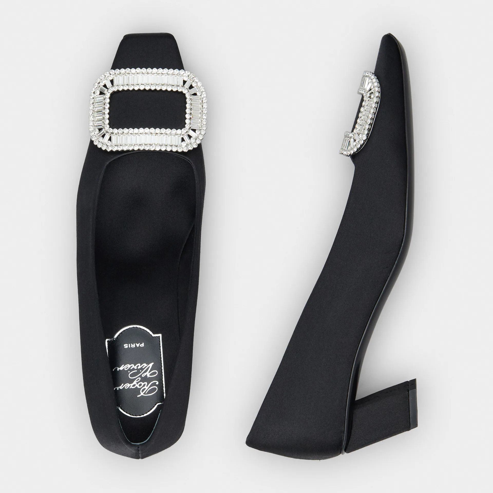 Roger Vivier Belle Vivier Pumps High Heels In Black Satin With Crystal Buckle (Heel Height 4.5cm) - 图片 3